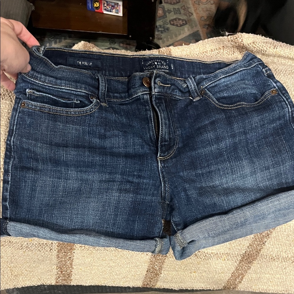 Lucky Brand Women's Dark Blue Jean Shorts Roll Up